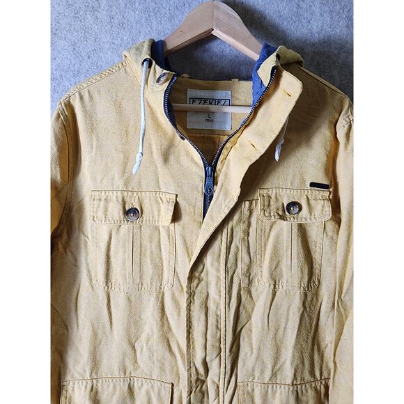 EZEKIEL Mustard Yellow Cotton Active Skater Snap Zip Street Hooded Jacket SZ L - Picture 3 of 10